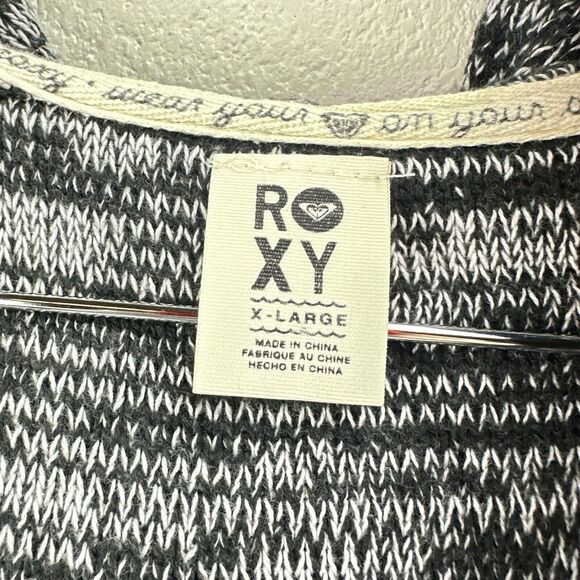 Roxy Hooded Navy Black Striped Sweater Cardigan Knit Women’s Sz XL - Picture 6 of 7